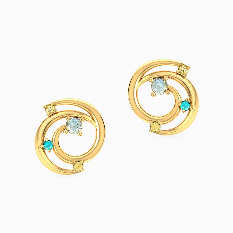 Miss L' by L'azurde Spiral Green Stones Stud Earrings in 14K Gold - Image 3